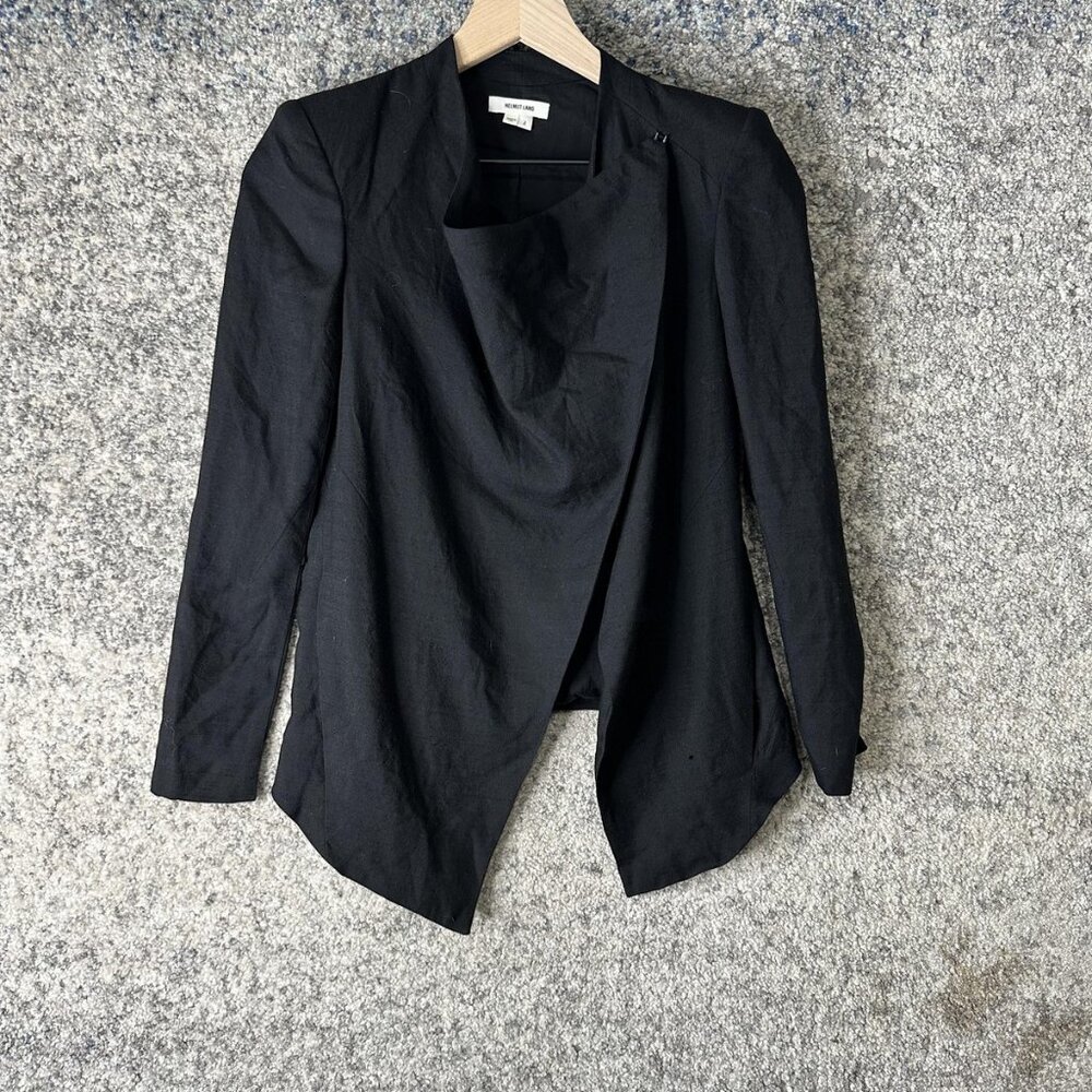 Helmut Lang Jacket Womens 2 Black Slouched Wool Asymmetrical Open Front Made USA